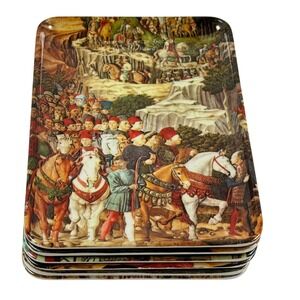 Set of 6 Tapestry Trinket Trays Medieval Renaissance Scenes Made In Italy BEAUTY
